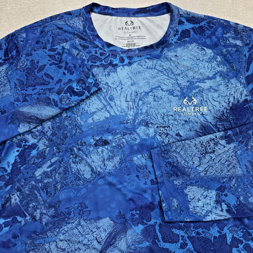 Real Tree Rash‎ Guard Shirt Men XL Blue Ocean Camo Fishing LS Beach Outdoors